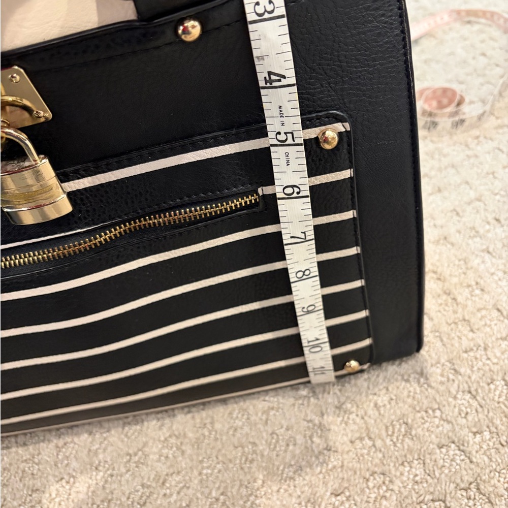 Call It Spring Black and White Striped Satchel with Gold Hardware - Picture 5 of 8